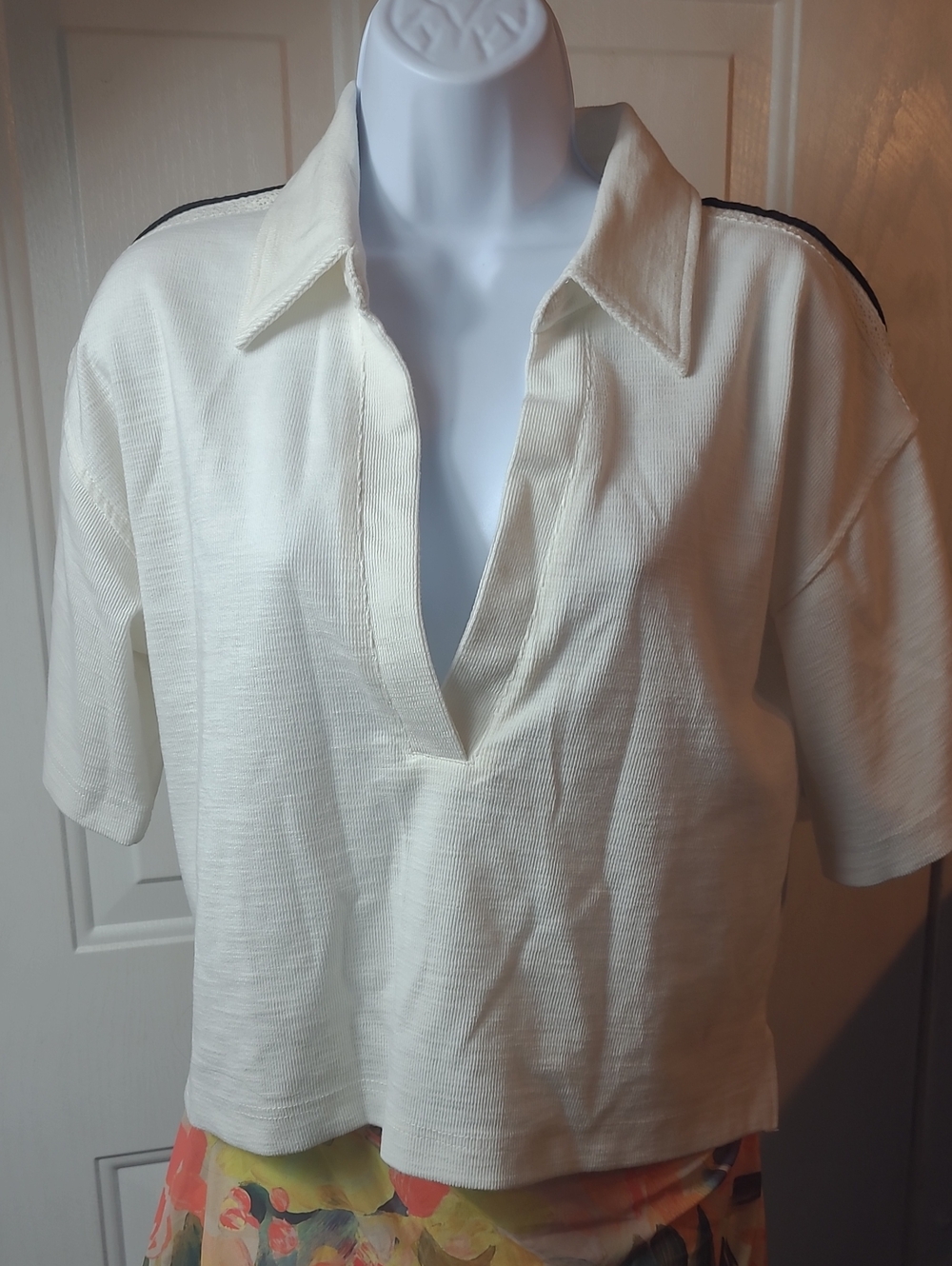 Cotton On Cream Open V-Neck Polo Top